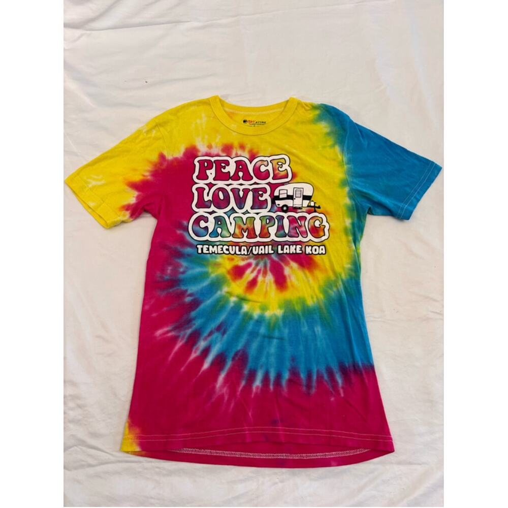 Girls BW Attire KOA Campground T-shirt Size S Yellow Pink Tie Dye Camping